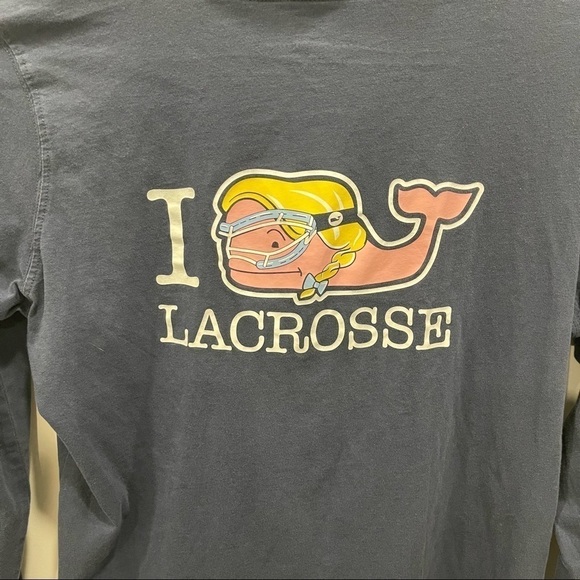 Vineyard Vines I Whale Lacrosse Navy Hoodie Tee Long Sleeve Navy Drawstring S - Picture 6 of 8